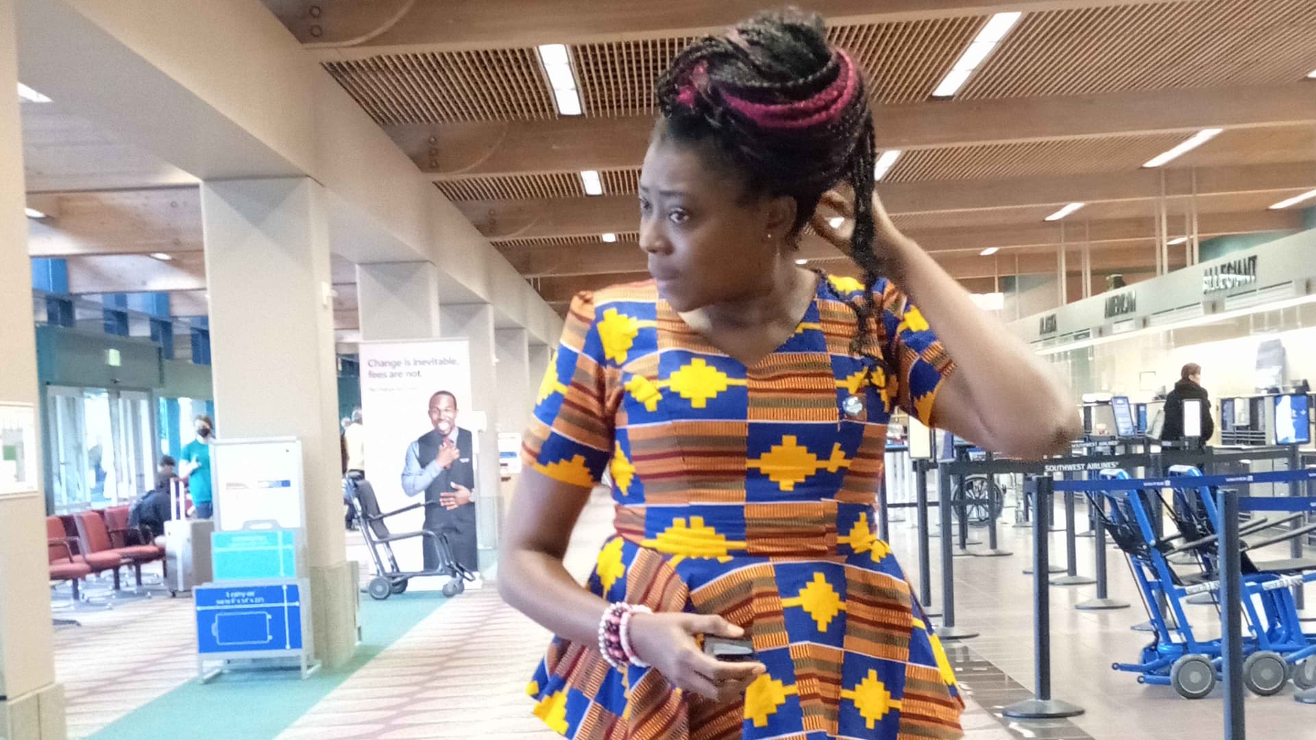 I am at the Eugene Airport, the  day after my WILD graduation when I first voiced out my dream of a hospital for Persons with Sickle Cell. I must be thinking the universe now knows, what do you do now to make this dream come true?