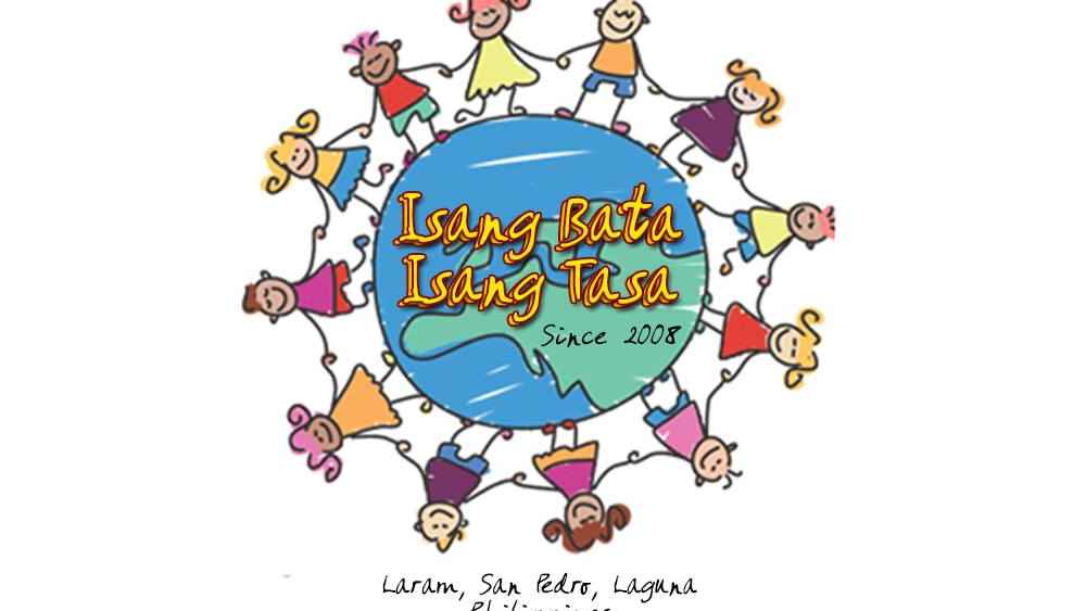 Globe with children around it holding hands; name written Isang Bata Isang Tasa in the middle 