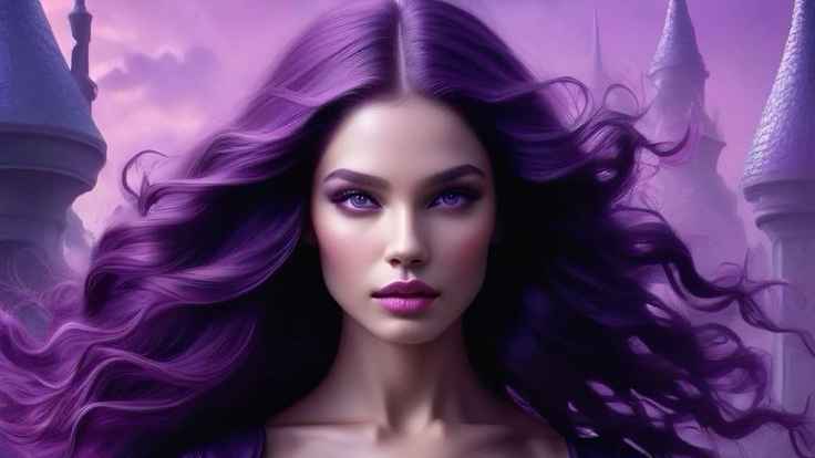 woman with purple hair and eyes