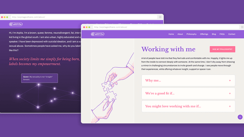 A preview of Arpita's new website at arpitagaidhane.com